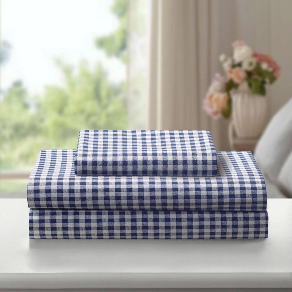 Laurel & Mayfair Full Gingham Print Sheet Set Navy